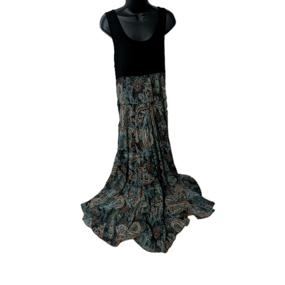 Karen Kane Boho Maxi Dress Womens M Paisley Sleeveless Long Flowy‎ Tiered Hem